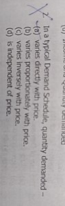 2. In a typical Demand Schedule, quantity demanded -(a) varies... | Filo