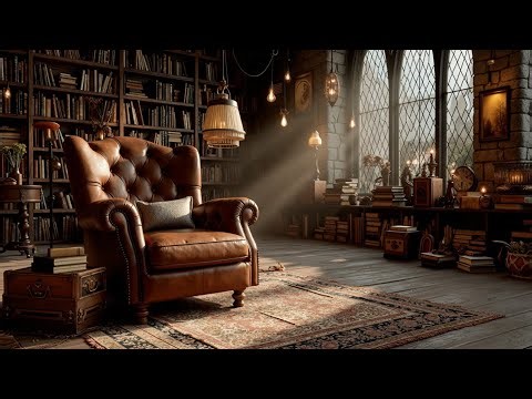 Cozy Library Ambience with Melancholic Piano ~ Relaxing Focus Music for Study Work Sleep