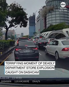 122K views · 1.3K reactions | A gas explosion at a department store in Taiwan on Thursday killed four people and injured 26, fire authorities said. Dashcam footage captured the terrifying moment the blast tore through the building's exterior and scattered debris onto the streets below. Read more: https://abcnews.visitlink.me/799pG0 | ABC News | Facebook