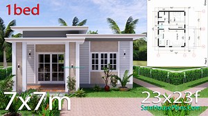 Small House Design 7x7 with 1 Bedrooms Flat Roof - SamHousePlans