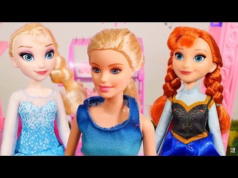 Barbie doll with Frozen Elsa & Anna. Barbie videos.