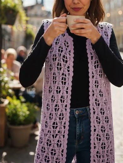 Crochet lace long jacket written pattern #crochet