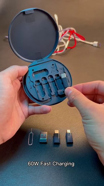 USB Adapter, Micro USB Charging Cable with USB C Lighting Adapter, Lighting to USB C Adapter, Multi Charging Cable Storage Box Contains SIM Card Holder