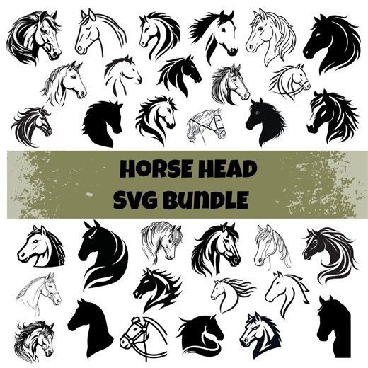 Horse Head SVG Bundle: Silhouette, Face Clipart (digital Download) - Etsy
