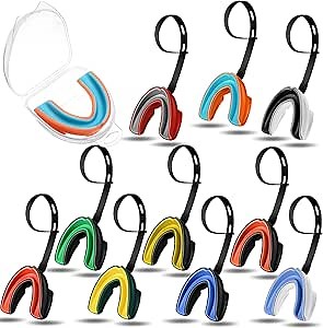 Threlaco 10 Pcs Youth Mouth Guard Football with Strap Football Mouthpiece Double Colored Braces Sports Mouth Guards Protector Adult Teens Hockey Boxing Taekwondo