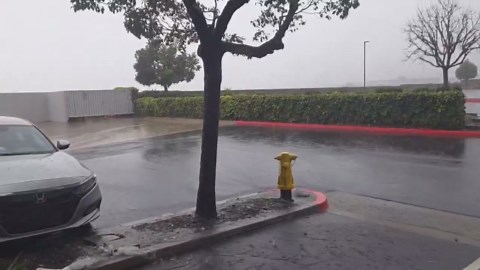 Intense rainstorm brings hazardous conditions to Azusa, California, USA