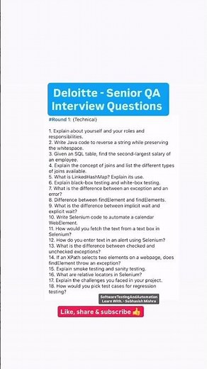 Recently Asked Deloitte Senior QA Automation Interview Questions!