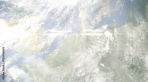 Earth zoom in from space and focus on Meppen, Germany. 3D Animation. Satellite view. Background for travel intro. Images from NASA.