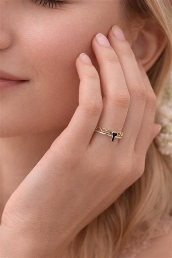 Two-tone Heart & Key Ring Set, Stackable Minimalist Silver Gold Plated Band - Etsy