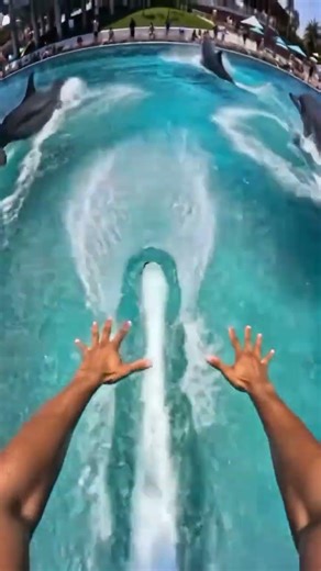 Waterslide into pool full of giant fish #funny #memes