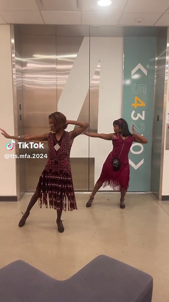 MFA @miss.evangeline and BFA @kobe mehki behind the scenes of The Theatre School’s “Machinal” (directed by emmy-winner Carla Stillwell)