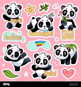 Cute panda stickers. Happy bears expression for emoji patches design, cool asian animals badges for kids vector pandas characters with heart and rainbow. Cute panda stickers. Happy bears expression for emoji patches design, cool asian animals badges for kids vector pandas characters Stock Vector Image & Art - Alamy