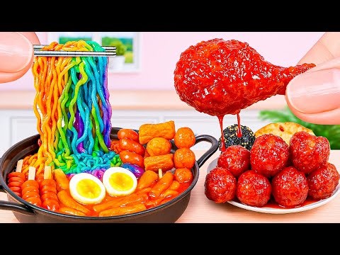 Best Of Combo Food 😄 How To Make Mini Fried Chicken Thigh With Spicy Noodles 🍽️Rumi Tiny