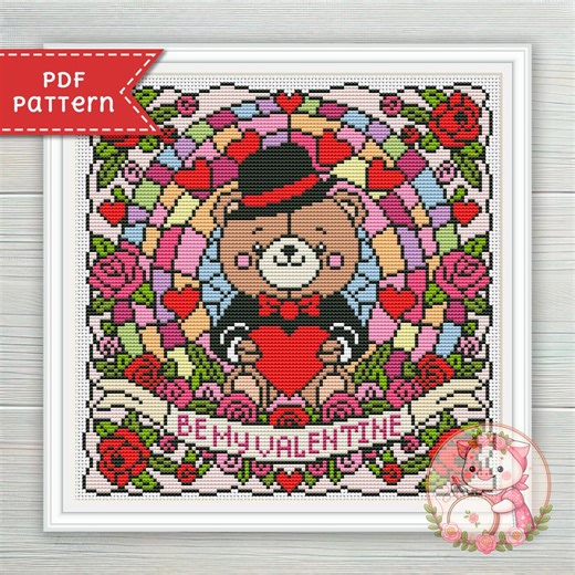 Valentine Bear Cross Stitch Pattern PDF. Be Mine Xstitch Chart. for Pattern Keeper - Etsy