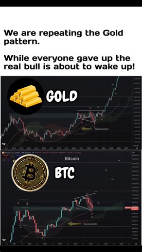 It's very interesting how the gold vs btc pattern is so similar. Looks like bull market is coming in full force. #crypto #btc #silver #cryptonews #bullmarket #bearmarket #xrp