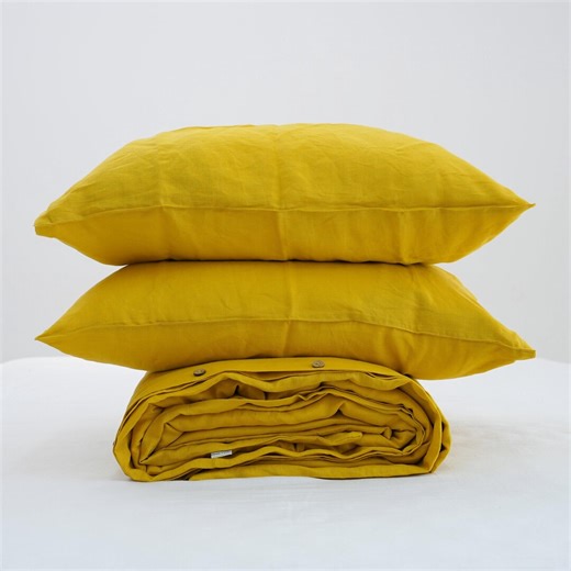 Yellow Linen Duvet Set – 100% Super Soft Linen Duvet Set, Water Wash – 3-piece Queen and King Size Set – OEKO-TEX Certified Linen - Etsy
