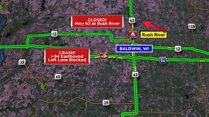 4.8K views · 22 reactions | Heavy rain has fallen in the Twin Cities and beyond! There's a crash along Highway 169 southbound just prior to Pioneer Trail in Eden Prairie this morning. In Baldwin, Wisconsin, Highway 63 is closed at US 12 due to flooding. Plus, there's a crash on I-94 eastbound west of Baldwin. | KSTP-TV | Facebook