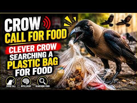 Crow Call for Food | Clever Crow Searching a Plastic Bag for Food