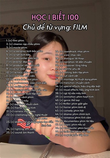 100 từ vựng tiếng Anh chủ đề Film (HỌC 1 BIẾT 100)
