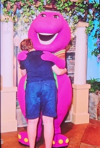 Joel Hugging And Meeting Barney The Dinosaur In 2019 At Universal Studios Orlando