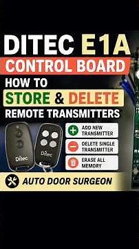 DITEC E1A Control Board | How to Store & Delete Remote Transmitters | Quick Guide
