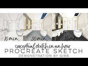 Quick Sketch - Using Procreate for Interior Design - time lapsed demonstration on drawing a bathroom