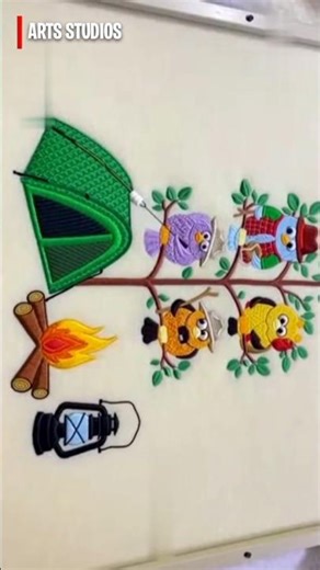 🏕️🦉 Cute Owl Camping Embroidery 💖 | Satisfying Machine Stitching Art 🧵✨