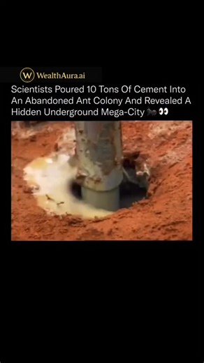 WealthAura.ai on Instagram: "What scientists uncovered beneath this ant colony looks closer to a hidden civilization than an insect nest ⚠️🔍 When researchers poured nearly 10 tons of liquid cement into an abandoned ant colony, they weren’t expecting what came next. After the cement hardened and they excavated the soil around it, a massive underground structure emerged, one that looked engineered, not instinctive. The cast revealed a network stretching over 8 meters deep and covering roughly 50 
