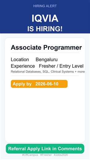 IQVIA | Associate Programmer | Off Campus 2026 | Apply Now | Bengaluru