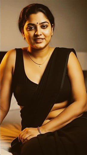 Elegant Indian Woman in Black Saree Sitting on Bed #shorts #viral