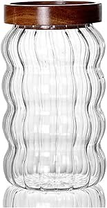 Glass Food Storage Container Jar with Airtight Seal Acacia Wood Lids Clear Glass canister Coffee,Tea,Spice Containers Sugar,Cookies,Nuts,Snack,Candy Jar