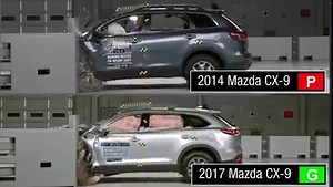 🌟 #FeatureFriday | This is what improvement looks like. In 2014, the Mazda CX-9 performed poorly in the driver-side small overlap test, which was a brand new test at the time. Several years later the 2017 model demonstrated a dramatic improvement, receiving our highest rating of good, which applies to models built after November 2016. | Insurance Institute for Highway Safety