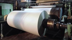 Paper production machine. Processing of secondary resources. Paper recycling. Large enterprise Stock Video