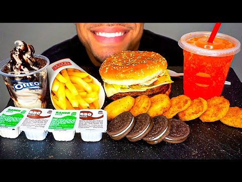 ASMR Burger King Mukbang Chicken Nuggets Whopper Oreo Ice Cream Sundae *NO TALKING* EATING