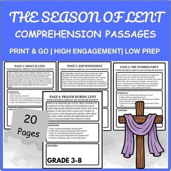Lent Reading Comprehension Pack | 20 Passages & 100 Questions | Grades 3–8