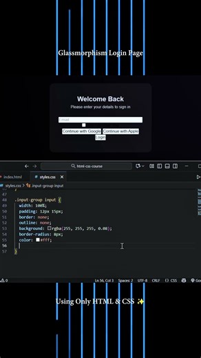 Glassmorphism Login Page Using Only HTML & CSS ✨