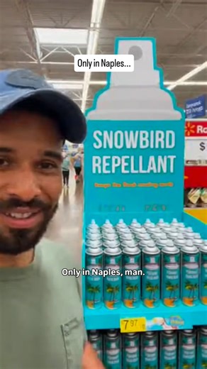 Snowbird season in Naples always brings surprises, but this might be the most Florida thing ever spotted inside a Walmart. A full display of “Snowbird Repellant” sitting right between the rollback signs and the sunscreen aisle. The name alone is comedy gold. The packaging even says “Keeps the flock moving north” like it is mosquito spray for seasonal visitors. Only in Naples does a simple shopping trip turn into peak Florida entertainment. Anyone who has lived here longer than a week knows the a