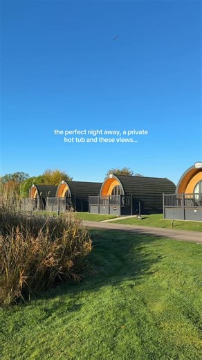 Grange Farm Park on Instagram: "The perfect night away, a private hot tub and these views… ✨🛁 Our beautiful glamping pods have the most unreal sunsets across the English countryside, and stunning lake views from your enclosed decking area 🌾 All mini log cabins are completely dog friendly, with alfresco dining options on site as well as an off lead area so you can relax with your furry friend by your side for the whole weekend getaway 🌿 Choose your next glamping staycation with us this year by