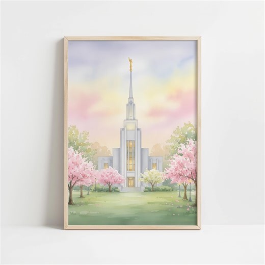 Springtime Twin Falls Idaho Temple Art - Serene Pastel Watercolor Illustration, Cherry Blossom Scene, Printable Family Wall Decor 30 - Etsy