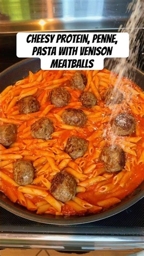 Cheesy protein, penne, pasta with venison meatballs! #howtobbqright