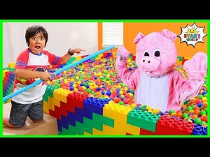 Ryan hide and Seek Fishing For Animals in Ball Pit Box Fort!!