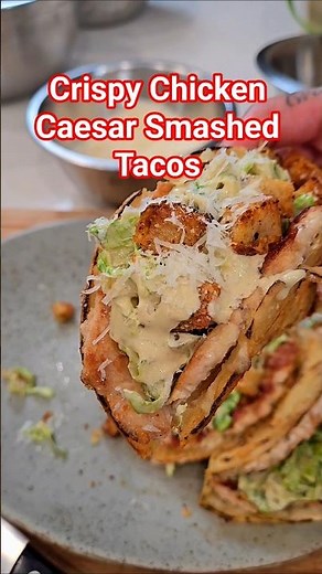 Chicken Caesar Smashed Tacos. #cookingwithmamamui #smashedtacos #tacos #Caesarsalad