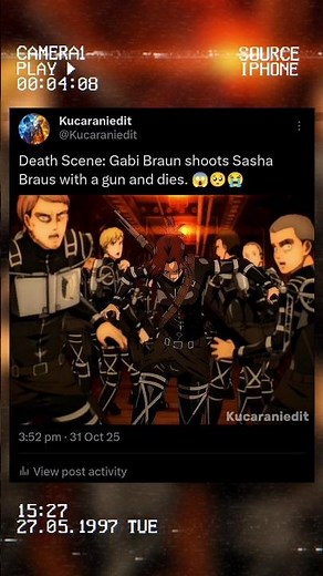 Death Scene: Gabi Braun shoots Sasha Braus with a gun and dies. 😱🥺😭 #edit #sasha #death #aot #shorts