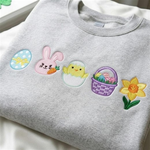 Easter Icon Embroidery Design File, Bunny Chick Basket Spring Set PES DST - Etsy