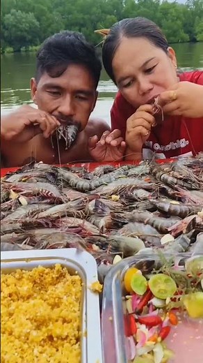 Fresh River Prawns Mukbang | Giant Shrimp Eating Show | Seafood ASMR | Village Food