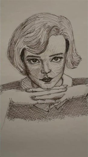 Pen Drawing of Beth Harmon from The Queen’s Gambit