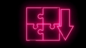 Download down arrow icon and puzzle icon with neon effect for free