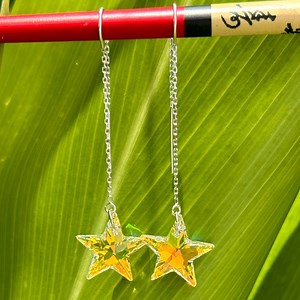 Swarovski Crystal Star Sparkle Dangle Sterling Silver Threader Chain Earrings