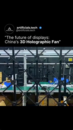 Artificial Intelligence | Future Technology on Instagram: "Follow @artificials.tech if you’re interested in how display technology is evolving beyond flat screens. This 3D holographic fan creates the illusion of images floating in mid-air using controlled rotation and precise LED timing. There’s no true hologram involved. The effect comes from rapidly spinning blades embedded with LEDs, synchronized so that the human eye perceives a stable three-dimensional image. What looks like depth is the re
