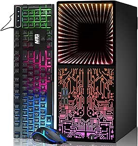 TechMagnet Gaming PC Desktop Intel core i7 8th Gen, Horizon+, AMD RX-550 4GB DDR5, 16GB RAM, 240GB SSD + 128GB SSD, HDMI, DVI, VGA, RGB Keyboard, Mouse, Win 11 (Renewed)